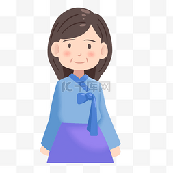 孝顺父母卡通图片_韩国父母节蓝色上衣紫色裙子卡通