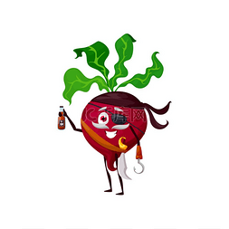 卡通人物的手的图片_海盗头巾中有趣的甜菜根蔬菜海盗
