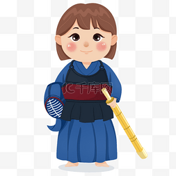 日本武士风格图片_日本剑道卡通可爱女子