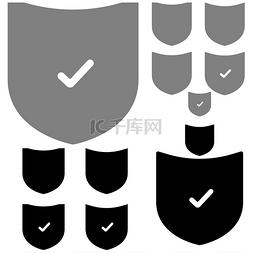 散煤取暖安全图片_带有 ok 标志的黑色和灰色盾牌。