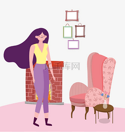 手绘女性矢量图片_家庭房间矢量设计中的女性卡通片