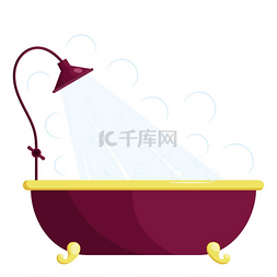 日常背景图片_带淋浴的红色浴缸的矢量插图。