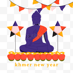 五角星新年标签图片_柬埔寨新年高棉新年紫色菩萨雕象
