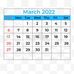2022线条数字图片_2022年3月蓝色日历