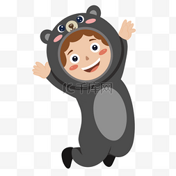 角色扮演孩子穿着黑熊服装cosplay