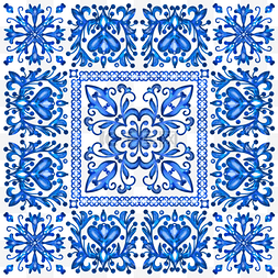 蓝色渐变图形图片_葡萄牙瓷砖水彩蓝色花纹图形