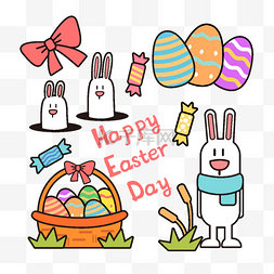 复活节可爱的兔子和彩蛋糖果