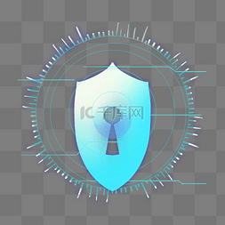 蓝色防护盾图片_科技安全锁子