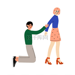 年轻人插图图片_年轻夫妇争吵， 年轻人跪和乞讨