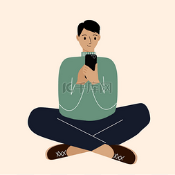 卡通坐着的男人图片_快乐的男人带着手机，前视镜。拍