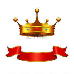 皇冠带宝石图片_皇冠雄伟的头饰和丝带矢量装饰元