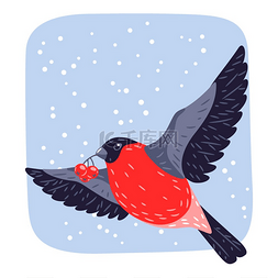 红嘴鸟图片_冬季的鸟牛蒡和罗望子的插图圣诞