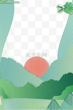 边框中国风绿色图片_端午节弥散海报剪纸边框