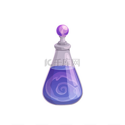 紫色药水瓶图片_药水瓶矢量图标，玻璃瓶中的魔法