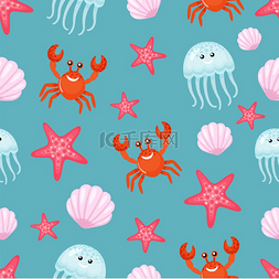 红色的螃蟹图片_由水生动物载体、螃蟹和水母、贝