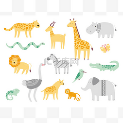 白summer图片_Set of cute african zoo animals