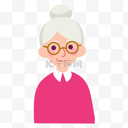 红色上衣丸子头戴眼镜的祖母画像