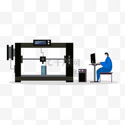 创意电脑桌面图片_3d打印科技员工开发模型插画