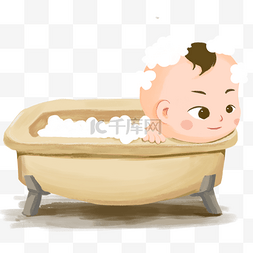 浴缸上正在洗澡的宝宝