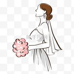 插画捧花图片_新娘粉色手捧花婚礼水彩图案