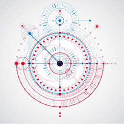 机械背景红色图片_带线条和几何圆的技术绘图.