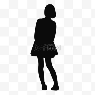 女孩黑色剪影图片素材_女孩剪影短发