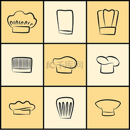 素描套装图片_所有设计的厨师帽均为单色草图厨