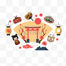 日本旅游扇子图片_黄色日本扇形神社灯笼图标