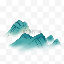 中国风古风青山远山描线水彩