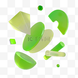 色玻璃图片_绿色玻璃装饰C4D立体3D