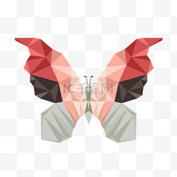灰色几何立体图片_红色灰色几何风格多边形低聚蝴蝶