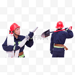 消防员男性手拿高压水枪