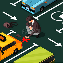 检查放大镜图片_经典的犯罪现场侦探在停车场的沥