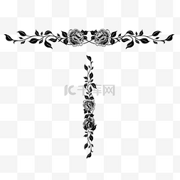 玫瑰花叶子图片_分隔线植物花卉花朵黑白装饰线条