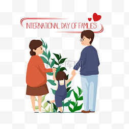温馨家庭人物素材图片_绿色植物下幸福的国际家庭日