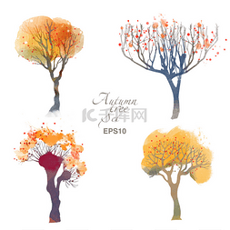 手绘水彩秋天图片_水彩秋天的树木