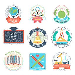 教育黑板手绘图片_Color retro teachers day logos set