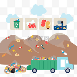 地球家园卡通图片_垃圾掩埋场垃圾分类和环境保护