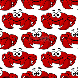 白色钳子图片_一只可爱的快乐红蟹的无缝背景图