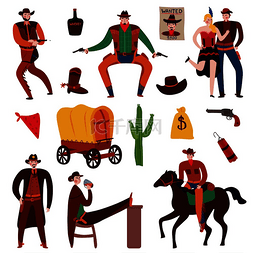 墨西哥图图片_狂野的西部牛仔一套孤立的平面图