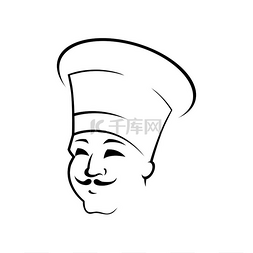 微笑的厨师轮廓矢量图。