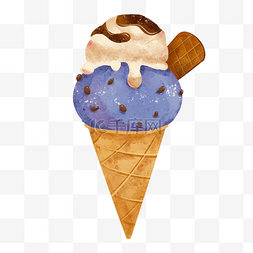 冰淇淋蓝色图片_水彩卡通风格蓝色冰激凌