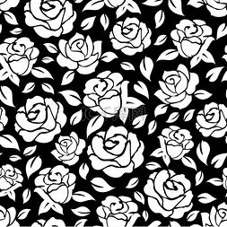 点缀的花图片_黑色背景上的玫瑰无缝图案。