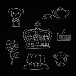 玫瑰茶具图片_英国传统符号和图标，带有纹章都