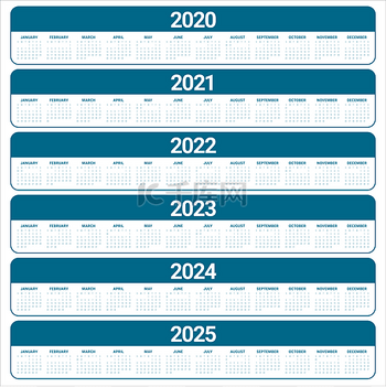年份202020212022202320242025日历矢量