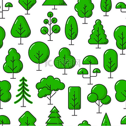 森林花园和公园的绿树矢量无缝图