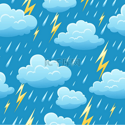 天空闪电卡通图片_无缝模式伴有雷暴云雨和闪电的卡