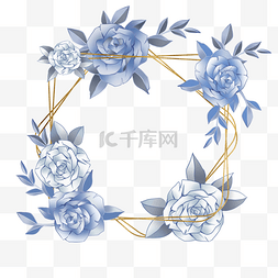 蓝色玫瑰花蓝金花朵花卉边框
