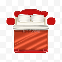 家具顶视图红色双人床