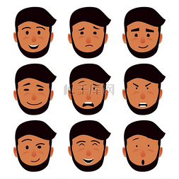 愤怒图标图片_男性卡通人物脸上带着快乐、愤怒